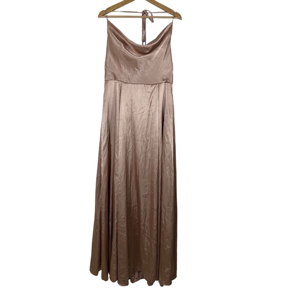 NWOT Galina Signature Champagne Sleeveless Bridesmaid Dress Size 12 Draped Satin